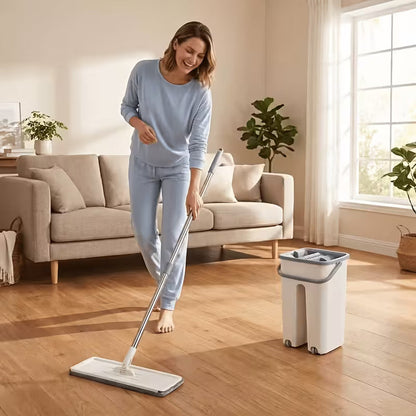 All-in-One Flat Mop with Bucket +  2 Free Pads.
